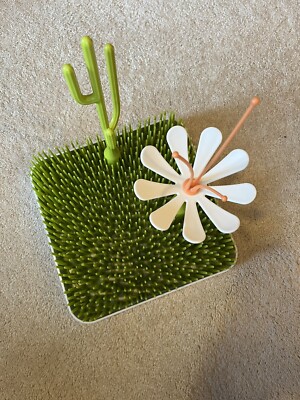 Boon Green Grass Baby Bottles And Utensils Drying Rack Cactus & Flower Twigs EUC