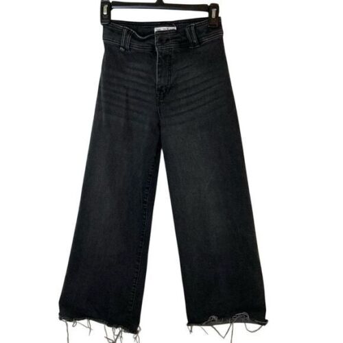 Zara Girls Wide Leg High Rise Black Jean Size 10 Distressed Hem Trendy
