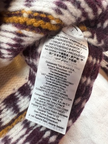 Merino Fair Isle Sweater Tory Burch Womens M 100% Wool White Burgundy Designer - Picture 8 of 22