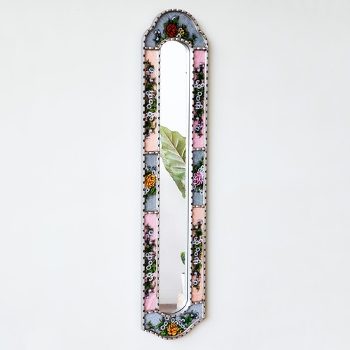 Handmade Long Narrow Mirror – Peruvian Floral Skinny Mirror for Wall Decor - Picture 2 of 11