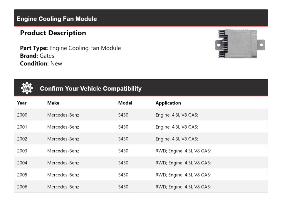 Para Mercedes-Benz S430 2000-2006 4,3 L V8 motor gas módulo ventilador puertas Foto 2 de 4
