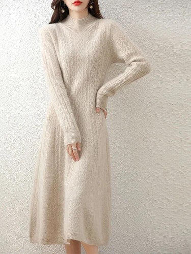 Vestidos Suéter de Cachemira Vestido Largo Para Mujer Cuello Alto Manga Larga Invierno Lo último - Imagen 2 de 29