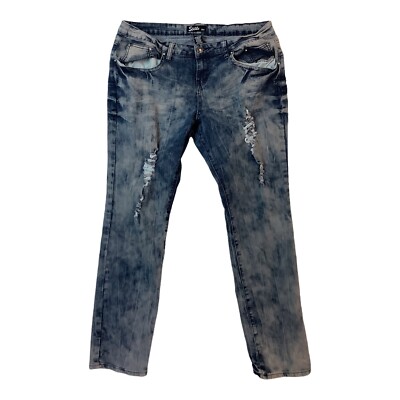 Sizzle Womens Distressed Straight Leg Denim Jeans Acid Wash Blue Size 15
