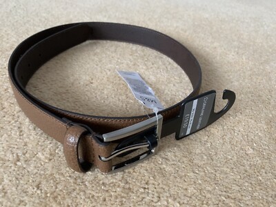 M&S Genuine Leather Men's Brown Tan Belt 30-32”86-81cm Silver Buckle BNWT  UK