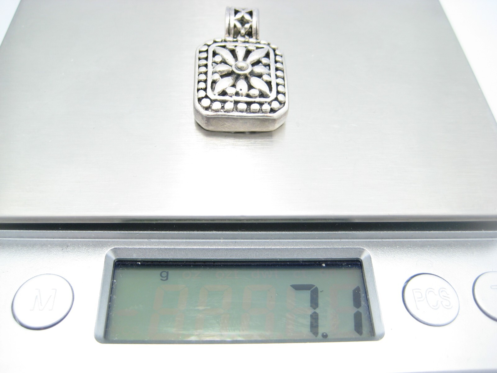 Sterling Silver NF Rectangular Flower Design Pend… - image 5