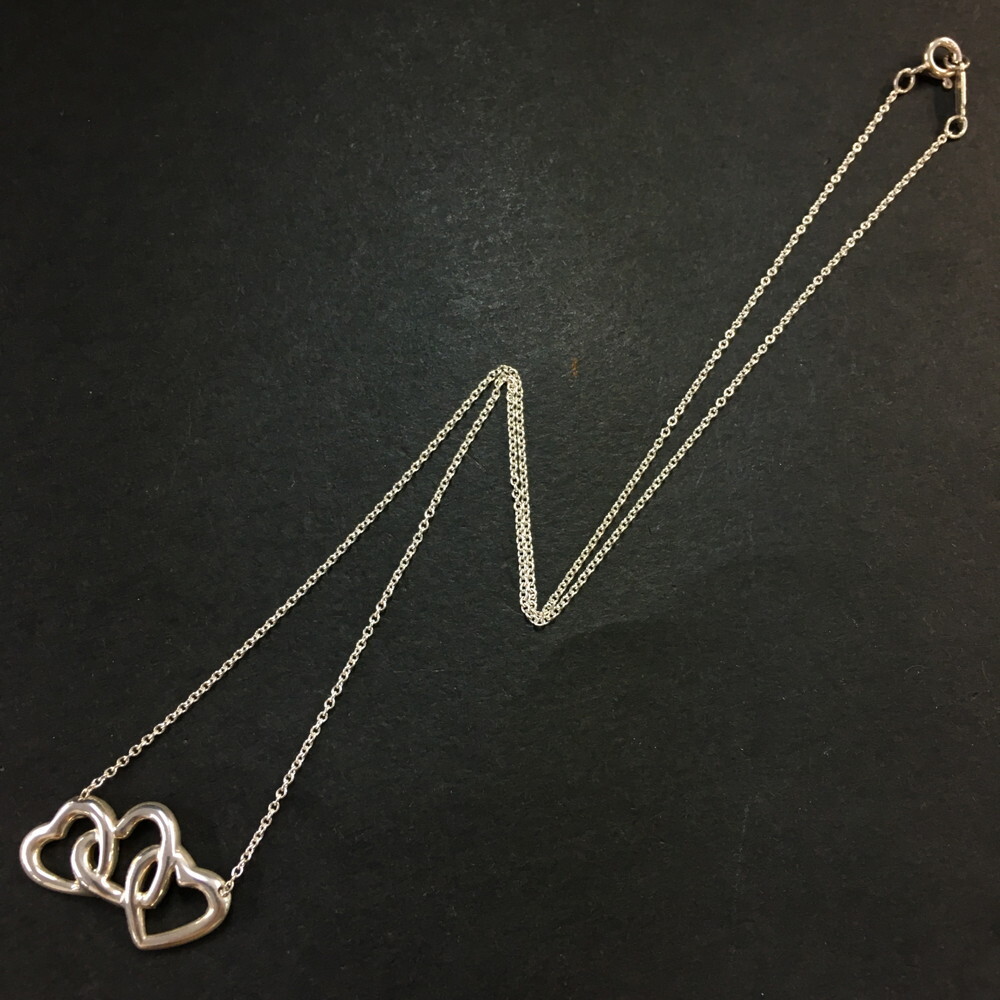 TIFFANY&CO. Silver 925 Elsa Peretti Triple Open Heart Pendant Necklace/2AF2210
