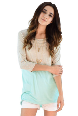 Eloges Women's 3/4 Sleeve Two Tone Color Block Tunic S to 3X Plus