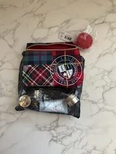 Estee Lauder Tartan Plaid Cosmetic Toiletry Makeup Bag & 4 Travel Size EL Items