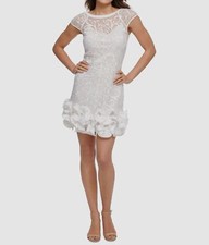 Guess Women's White Floral Lace Ruffled Hem High Neck Sheath Dress Size 6