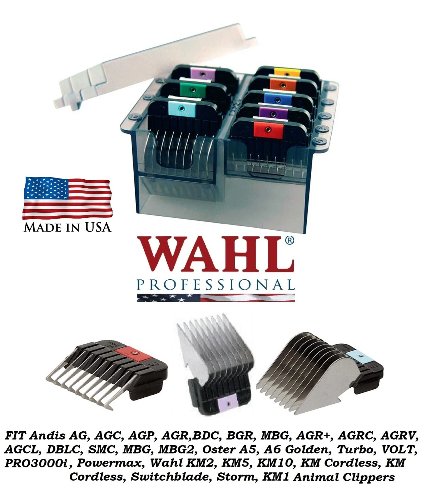 WAHL STAINLESS STEEL GUIDE ATTACHMENT 8 COMB SET*FIT AGC2,DBLC2,SMC Pet Clippers
