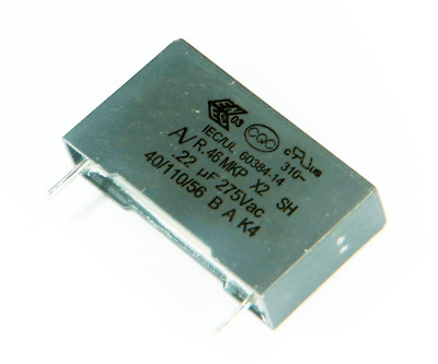 Entstörkondensator X2 0,22µF 275 V~ MKP-Kondensator Netzfilter 0,22uF RM22,5mm