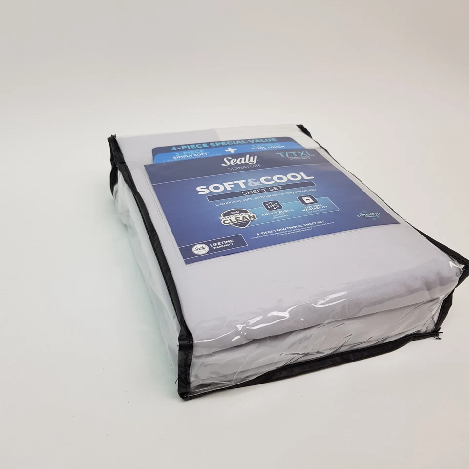 Juego de sábanas suaves y frescas Sealy Signature doble/T-XL funda de almohada de microfibra de 4 piezas Foto 3 de 4