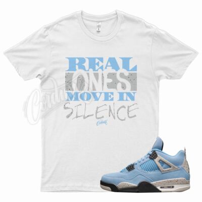 White REAL 1 T Shirt for J1 4 University Blue Tech Grey Cement 1 Powder UNC