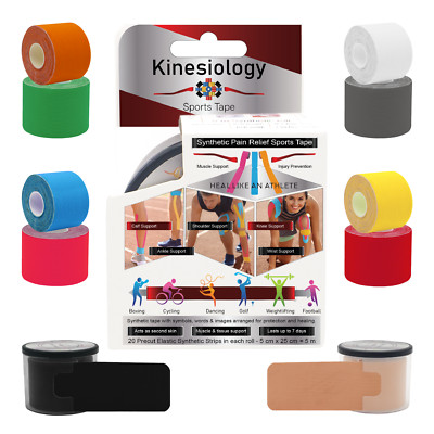 Kinesiologie Sport Tape Synthetik 5m vorgeschnitten 20 Stützstreifen Farbe