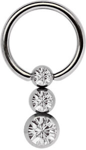 Bijou Piercing Poitrine Intime Anneau Bcr en 1,6mm avec Trois Boule Pierre In
