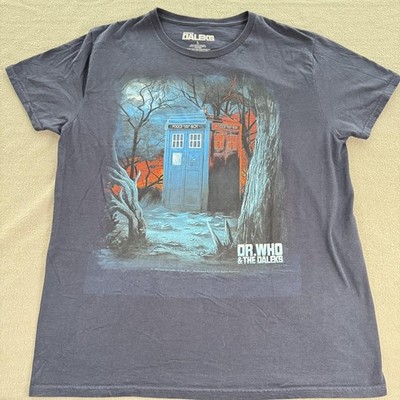 Dr. Who & The Daleks Shirt Mens Large Gray TARDIS Graphic Tee T-Shirt Sci-Fi