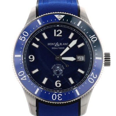 Montblanc 1858 Iced Sea Automatik Date Uhr ID: 129370 Edelstahl Blau NEU & OVP