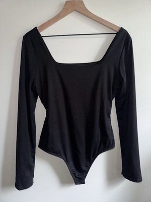 Lulus Square Neckline Open Back Black Bodysuit Long Sleeve Women Size XL