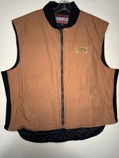 Mens Insulated Vest Toughtest Canvas Brown Winter Work Wear Sz XL Quilt Lining
