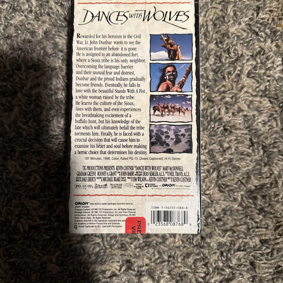 Dances with Wolves VHS Movie Video Tape Kevin Costner Sealed New 1990 - Image 4 of 4