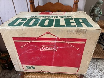 Rare Wonderful Vintage Red Coleman Cooler New in Box Snow Lite 5253-703 28 Quart