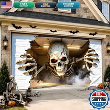 Halloween Garage Door Cover 16x7 FT, Realistic Garage Scene Design