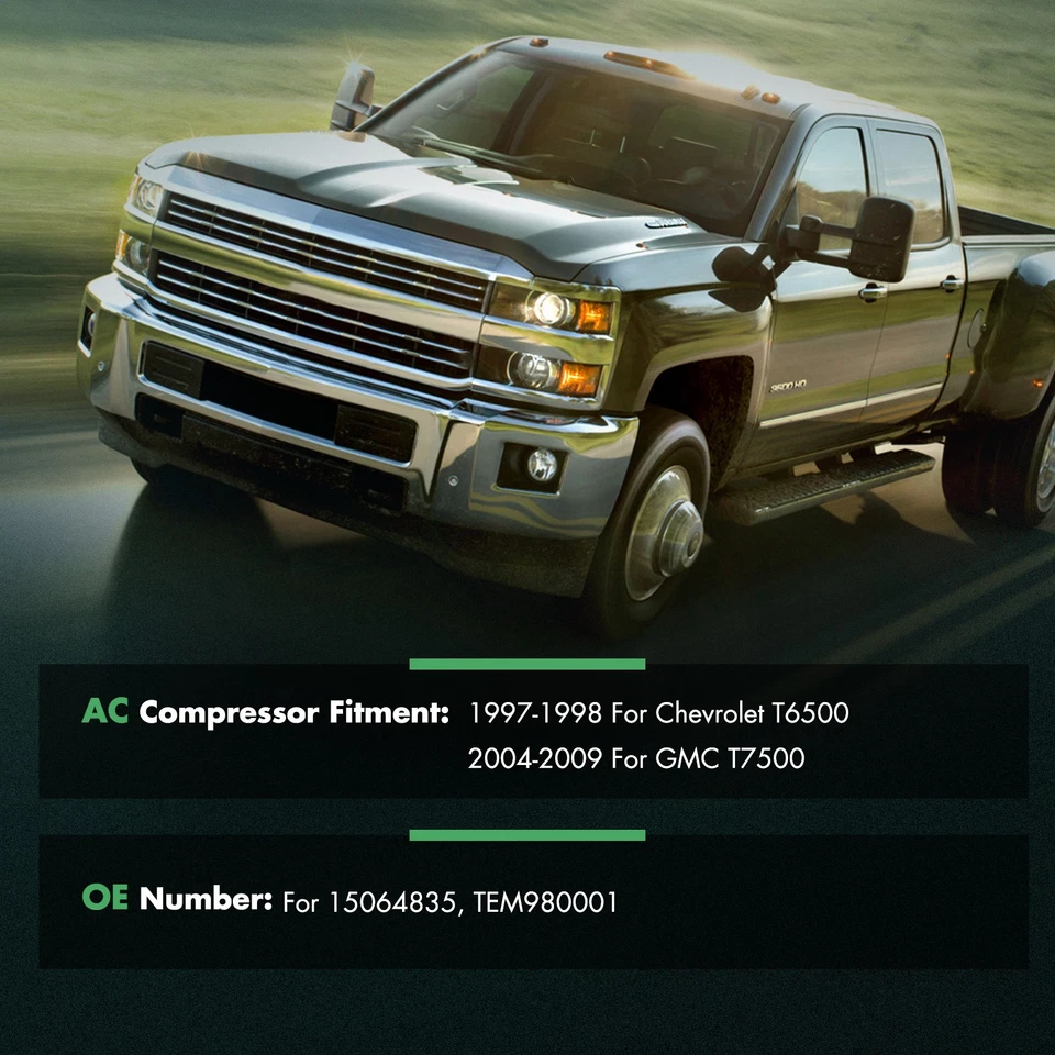A/C Compressor Fits 1997-98 Chevrolet T6500 6.0L V8 2004-09 GMC T7500 7.8L L6 - Image 3 of 4