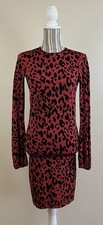 Asos Red Animal Print Size 6 Long Sleeve Women's Bodycon Dress 0052