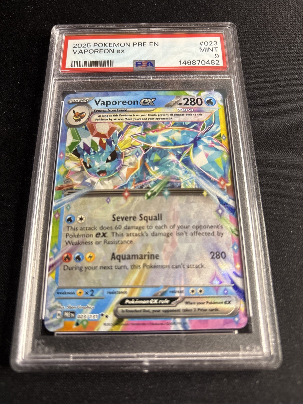 2025 Pokemon Prismatic Evolutions #23 Vaporeon Ex PSA 9