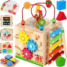 Bravmate 8-in-1 Wooden Activity Cube Montessori Toy for Toddlers 18M+ Gift
