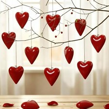 12 Pcs Valentines Red Metal Heart Ornament Red Hearts Hanging Decorations