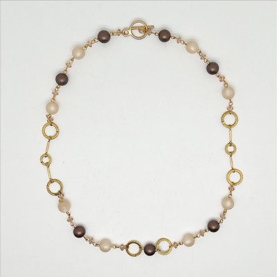 Handmade Beaded and Gold Tone Chain Link Necklace Handcrafted Artisan