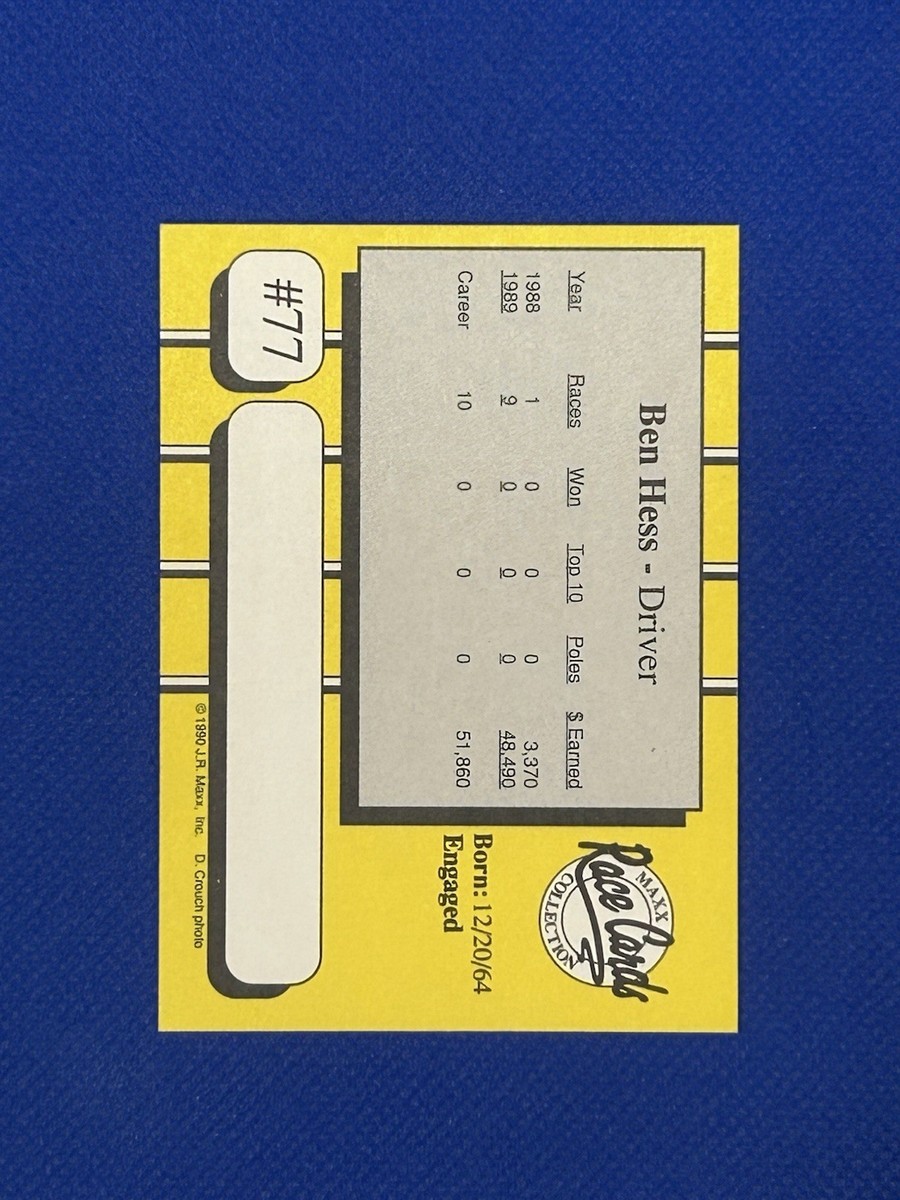アニベンスページ Ben Hess signed 1990 MAXX card NASCAR #77 autograph auto | eBay