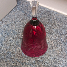 Unmarked Red & Clear Cranberry Glass Bell with Clear Handle, Bells Theme