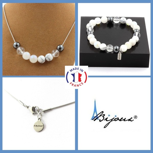 A Bijoux HäMatit + Quarz Perlen Armband Kette Collier Set-image