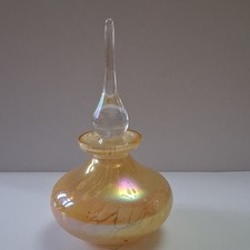 Amber Iridescent  Murano Style Art Glass Perfume Bottle with Glass Stopper