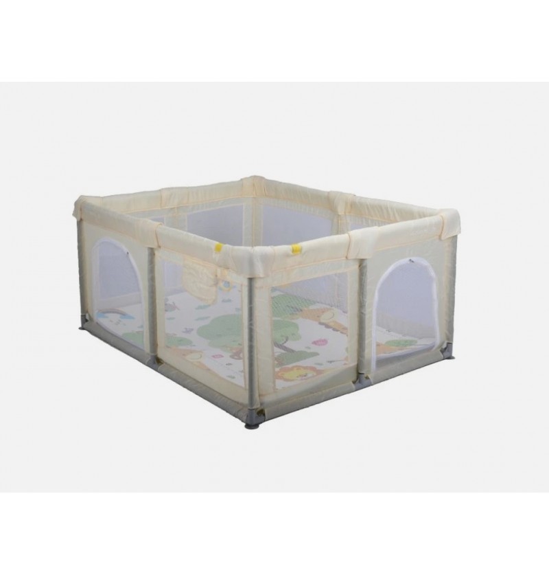 Aziamor Box per Bambini Recinto Neonato Pieghevole e Tappeto gioco Beige