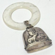 Vintage Sterling Silver Baby Rattle Mother-of-Pearl Teething Ring  Webster Co.