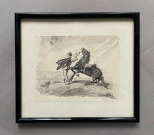 Horse, ink wash, signature to identify, drawing, framed
