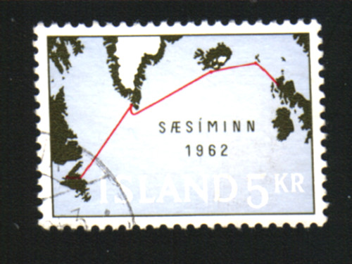 33108   Iceland Stamp Scott #350 Map Fine Used Clean Back