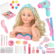 Hair Styling Doll Head Makeup Kit Girls Toys,Pretend Play Hair Salon Toy with Re