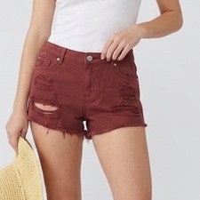 EUC Garage Denim Jean Distressed Short Burgundy Womens Size 9