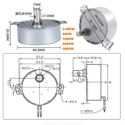 49KTYZ Micro AC 220V 4W Synchronmotor CW / CCW Getriebemotor 2,5/5/10/20/30U/min