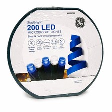 GE 200 Ct Blue  Cool White Microbright LED Christmas String Lights On Reel
