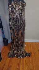 Gold/Black Sequin Prom Dress