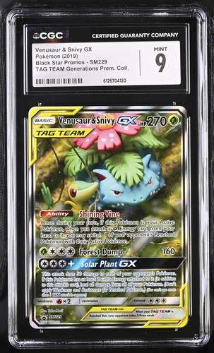 CGC 9 MINT Venusaur & Snivy GX 2019 Black Star Promos SM229 Pokemon Card