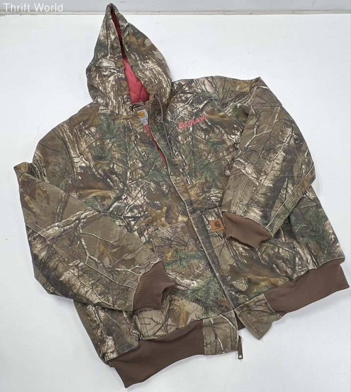 Carhartt Realtree Camo Pink Quilted Lined Hooded Active Jacket Sz Youth XL