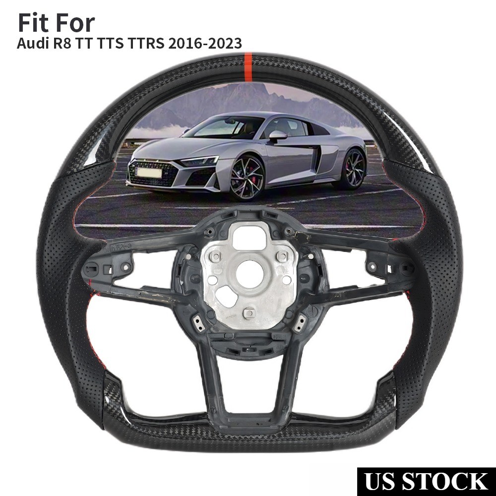 Real Carbon Fiber Steering Wheel W/Red Line For Audi R8 TT TTS TTRS 2016 17-2025