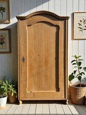 Antique Continental Stripped Pine Hall Storage Larder Linen Cupboard Wardrobe