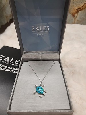 Lab-Created Blue Opal Sea Turtle Pendant in Sterling Silver 18inches.